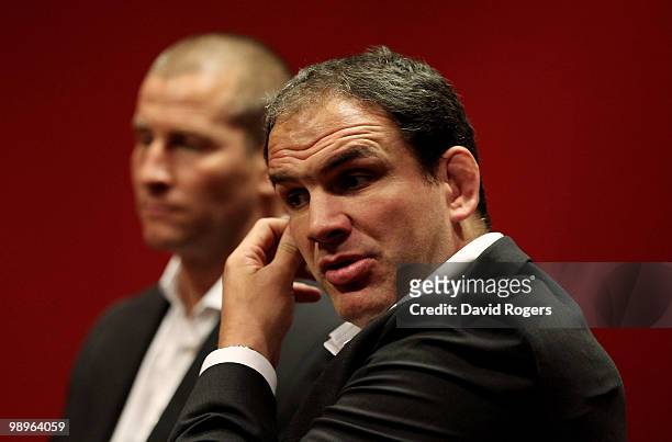 Martin Johnson, the England team manager,and Stuart Lancaster the Saxons coach face the media at a conference held at Twickenham on May 11, 2010 in...
