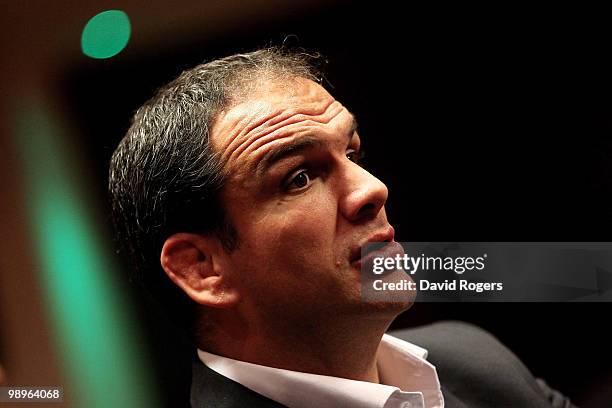 Martin Johnson, the England team manager, talks to the media at a conference held at Twickenham on May 11, 2010 in Twickenham, England.