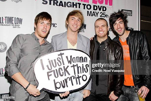 Zack Merrick, Alex Gaska, Rian Dawson and Jack Barakak of All Time Low attend the screening and release party for All Time Low's "Straight To DVD" at...