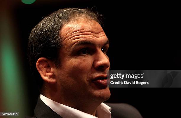 Martin Johnson, the England team manager, talks to the media at a conference held at Twickenham on May 11, 2010 in Twickenham, England.