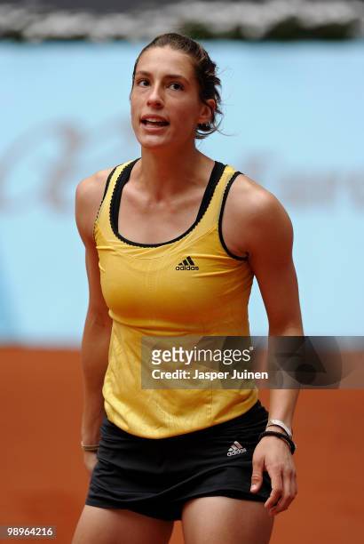 Andrea Petkovic of Germany reacts in her second round match against Flavia Pennetta of Italy during the Mutua Madrilena Madrid Open tennis tournament...
