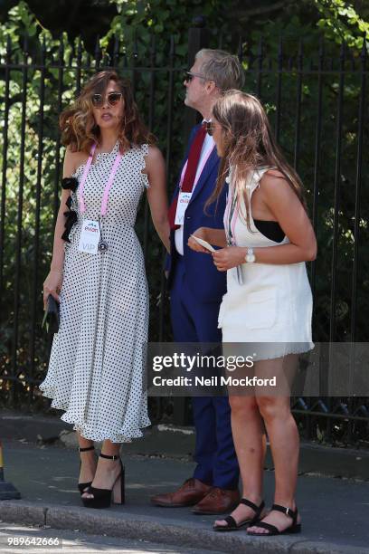 Myleene Klass and Simon Motson seen arriving at Wimbledon Day 1 on July 2, 2018 in London, England.