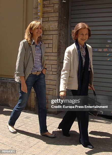 Queen Sofia of Spain and Princess Cristina are seen leaving the restaurant where they had lunch after visiting King Juan Carlos I at hospital Clinic,...