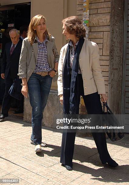 Queen Sofia of Spain and Princess Cristina of Spain leave a restaurant where they had lunch after visiting King Juan Carlos I at hospital Clinic,...