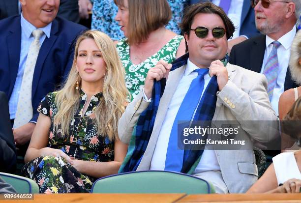 Ellie Goulding and friend Michael Evans attend day one of the Wimbledon Tennis Championships at the All England Lawn Tennis and Croquet Club on July...