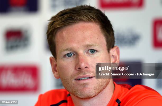 England's Eoin Morgan speaks to the media during a press conference at The Emirates Old Trafford, Manchester.