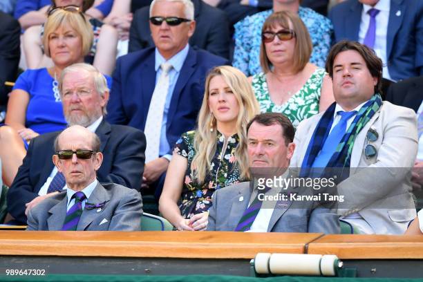 Prince Edward, Duke of Kent Ellie Goulding and friend Michael Evans attend day one of the Wimbledon Tennis Championships at the All England Lawn...