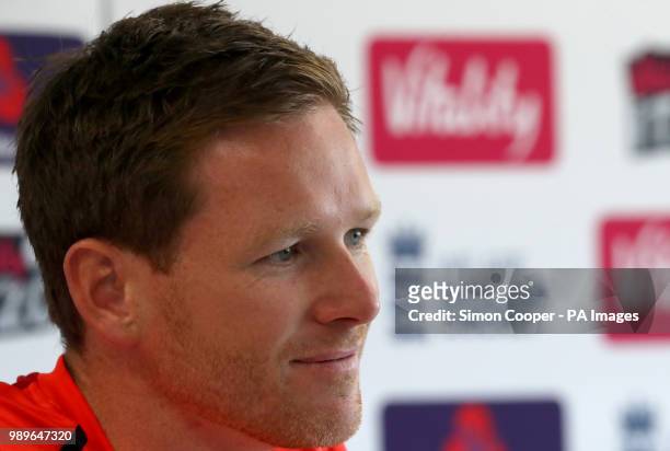 England's Eoin Morgan speaks to the media during a press conference at The Emirates Old Trafford, Manchester.