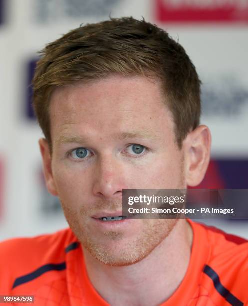 England's Eoin Morgan speaks to the media during a press conference at The Emirates Old Trafford, Manchester.