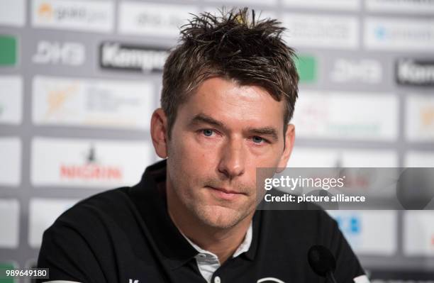 Christian Prokop, coach of the German national handball squad, speaks during a press conference in Stuttgart, Germany, 4 January 2018. Photo:...