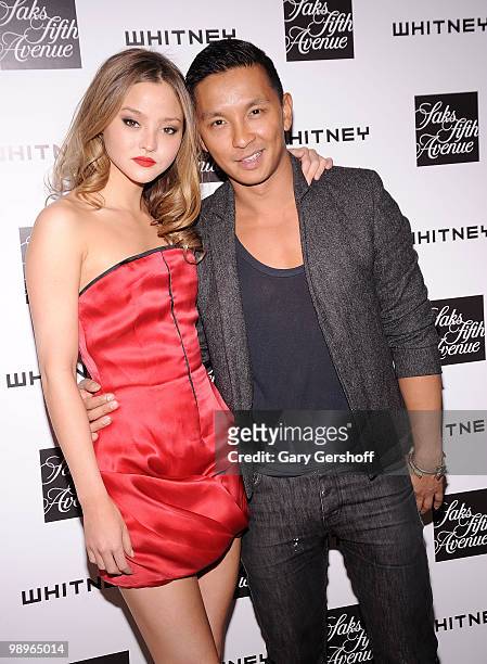 Devon Akoi and designer Prabal Gurung attend Saks & The Whitney Museum of American Art's cocktails for emerging designers at Saks Fifth Avenue on...