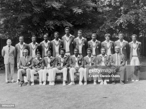 The West Indies touring team, 20th June 1980. Back row, left to right: physio D.J. Waight, Desmond Haynes, Malcolm Marshall, Collis King, Michael...