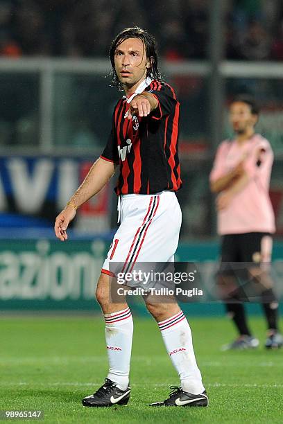 Andrea Pirlo of Milan gestures during the Serie A match between US Citta di Palermo and AC Milan at Stadio Renzo Barbera on April 24, 2010 in...