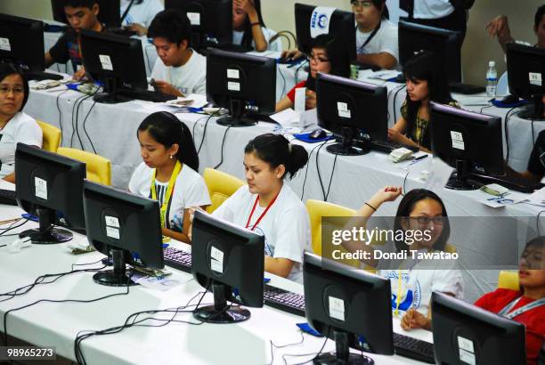 Youth volunteers tabulate results on May 11, 2010 in Manila Phillipines . The country went to the polls yesterday to elect the 15th President of the...