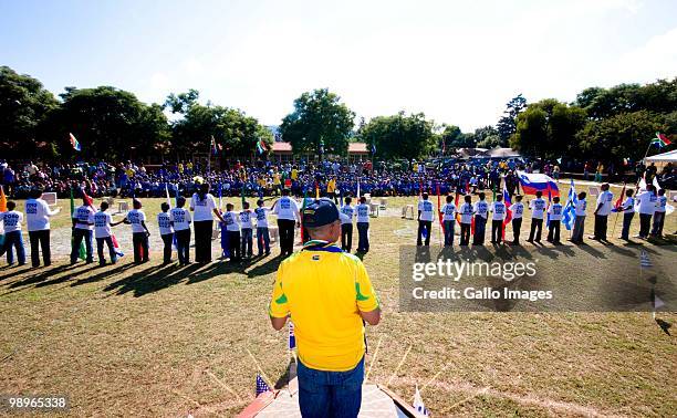 Pupils of the Jacaranda Primary School in Eersterust take part in a flag ceremony for the Fifa World Cup on 10 May 2010, in Pretoria, South Africa....