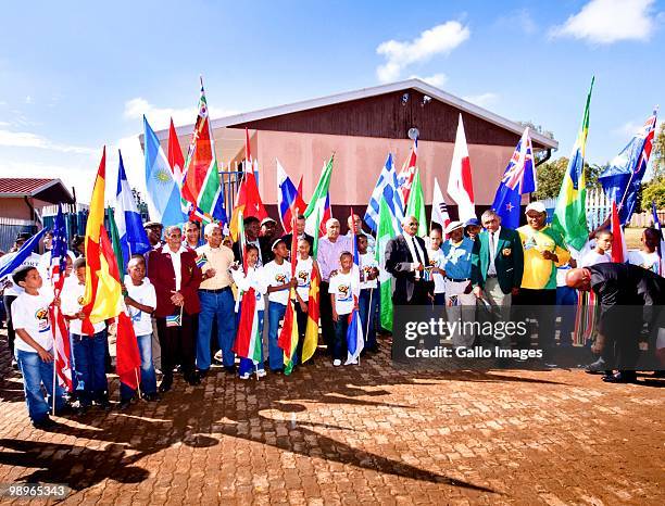 Pupils of the Jacaranda Primary School in Eersterust take part in a flag ceremony for the Fifa World Cup on 10 May 2010, in Pretoria, South Africa....