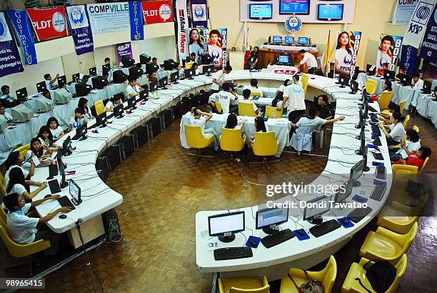 Youth volunteers tabulate results on May 11, 2010 in Manila Phillipines . The country went to the polls yesterday to elect the 15th President of the...