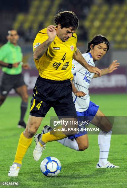 Sasa Ognenovski of South Korea's Seongnam Ilhwa FC vies for the ball with Usami Takashi of Japan's Gamba Osaka during the AFC Champions League round...