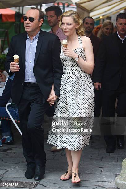 Kevin Spacey and Cate Blanchett are seen while filming for IWC on May 8, 2010 in Portofino, Italy.