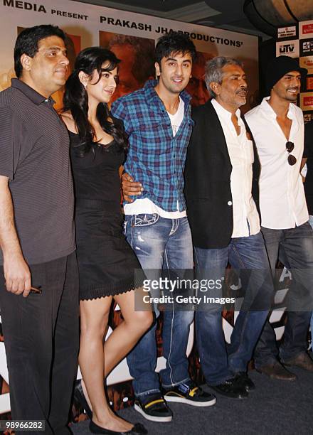 Filmmaker Ronnie Screwwala, actress Katrina Kaif, actor Ranbir Kapoor, filmmaker Prakash Jha and actor Arjun Rampal take part in a press conference...