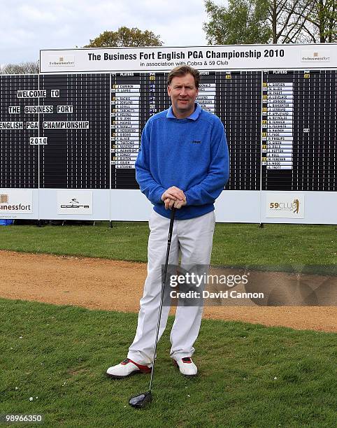 Charles Giddings of England and Beauport Park Golf Club poses after finishing as the early leading qualifier during the Business Fort English PGA...