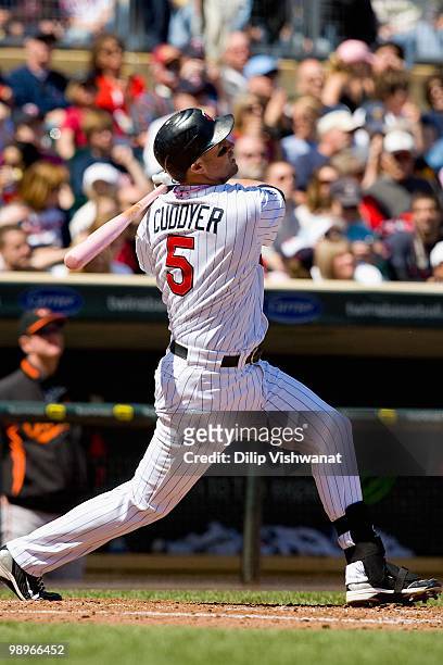 Michael Cuddyer of the Minnesota Twins bats against the Baltimore Orioles at Target Field on May 9, 2010 in Minneapolis, Minnesota. The Twins beat...