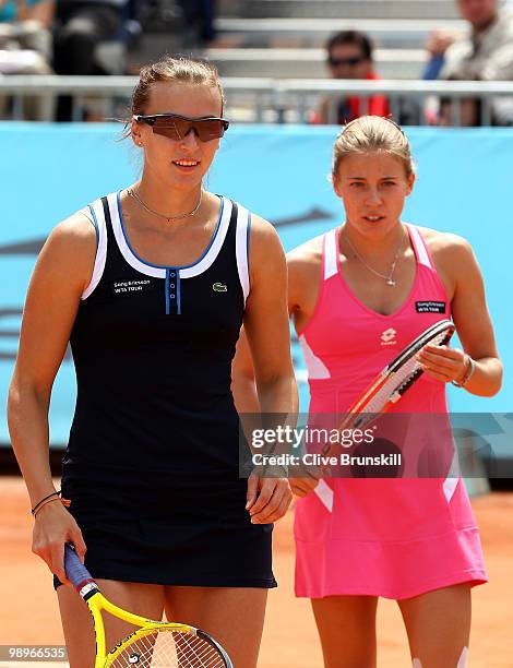 Alicja Rosolska of Poland and Yaroslava Shvedova of Kazakstan against Venus Williams and Serena Williams of the USA in their second round doubles...