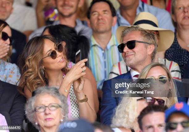 Myleene Klass and Simon Motson attend day one of the Wimbledon Tennis Championships at the All England Lawn Tennis and Croquet Club on July 2, 2018...