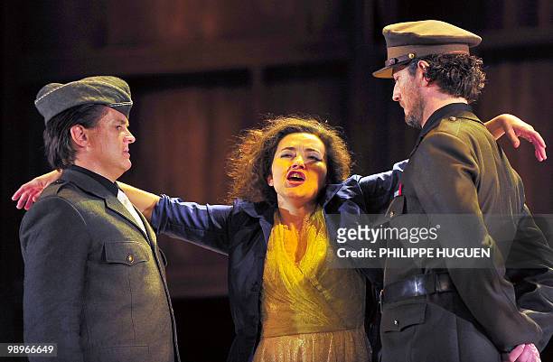 French mezzo-soprano Stephanie d�Oustrac performs "Carmen" by Georges Bizet during a rehearsal on May 7, 2010 at L'Opéra de Lille, northern France....
