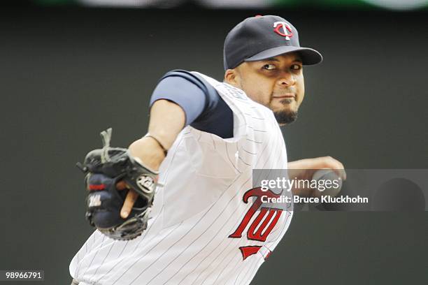 Francisco Liriano of the Minnesota Twins pitches to the Baltimore Orioles on May 8, 2010 at Target Field in Minneapolis, Minnesota. The Orioles won...