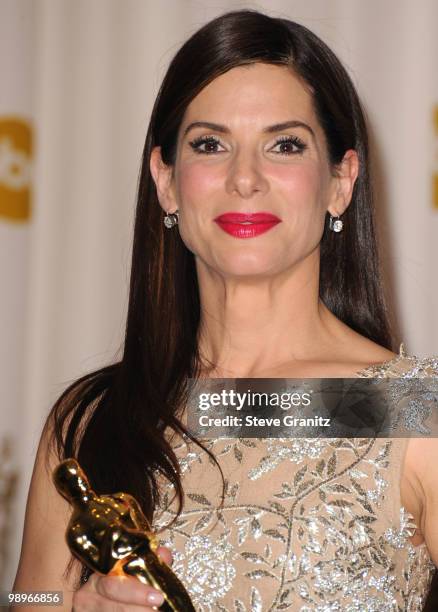 Actress Sandra Bullock poses in the press room at the 82nd Annual Academy Awards held at the Kodak Theatre on March 7, 2010 in Hollywood, California....