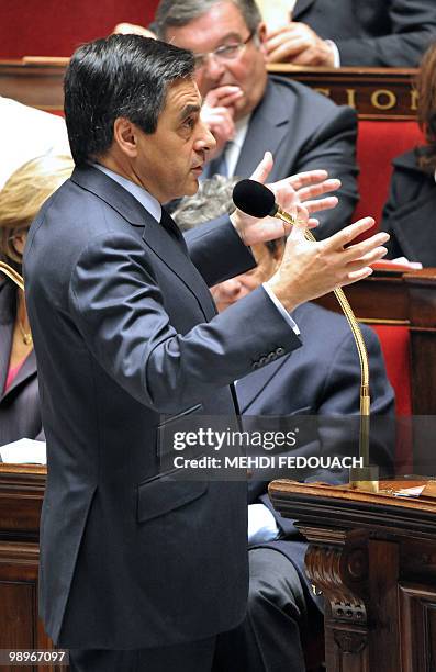 French Prime Minister Francois Fillon speaks during the session of questions to the government on May 11, 2010 at the National Assembly. Fillon said...