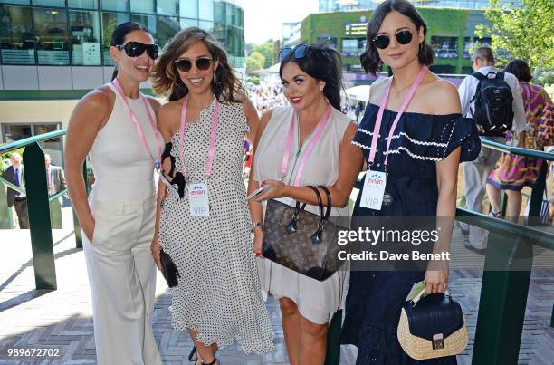 Myleene Klass, SCARLETT MOFFATT and Lilah Parsons attend the evian Live Young Suite at The Championship at Wimbledon on July 2, 2018 in London,...