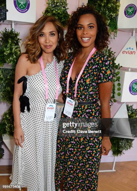 Myleene Klass and Rochelle Humes attend the evian Live Young Suite at The Championship at Wimbledon on July 2, 2018 in London, England.