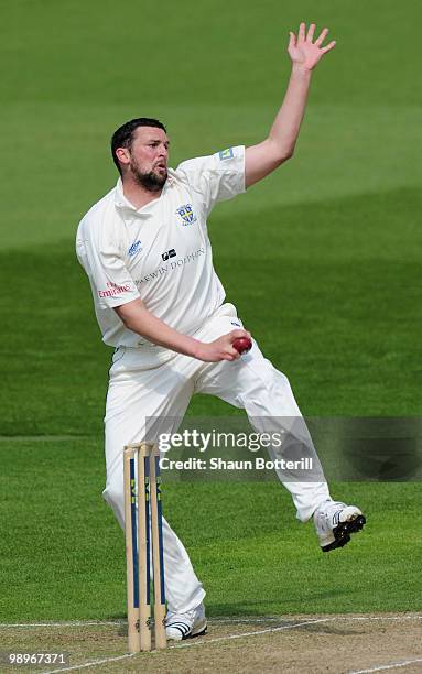 Steve Harmison of Durham bowls during the LV County Championship match between Nottinghamshire and Durham at Trent Bridge on May 11, 2010 in...