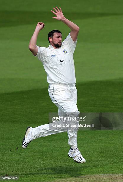 Steve Harmison of Durham bowls during the LV County Championship match between Nottinghamshire and Durham at Trent Bridge on May 11, 2010 in...