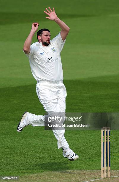 Steve Harmison of Durham bowls during the LV County Championship match between Nottinghamshire and Durham at Trent Bridge on May 11, 2010 in...