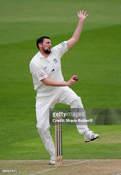 Steve Harmison of Durham bowls during the LV County Championship match between Nottinghamshire and Durham at Trent Bridge on May 11, 2010 in...