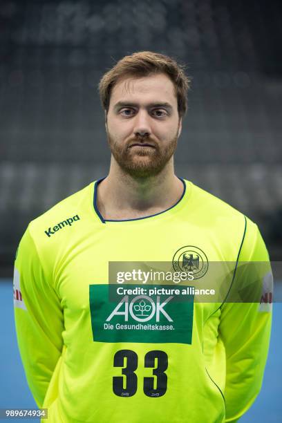 The player of the German handball national team Andreas Wolff looks into the camera during a team's press conference in Stuttgart, Germany, 4 January...