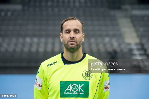 Silvio Heinevetter, player of the German handball national team, looks into the camera during a team's press conference in Stuttgart, Germany, 4...