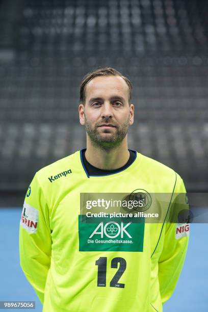 Silvio Heinevetter, player of the German handball national team, looks into the camera during a team's press conference in Stuttgart, Germany, 4...
