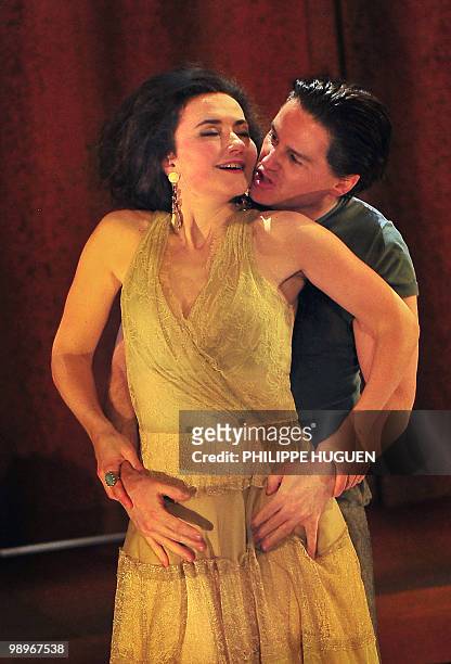 French mezzo-soprano Stephanie d�Oustrac and Canadian Gordon Gietz perform respectively as Carmen and Don Jose during a rehearsal of "Carmen" by...