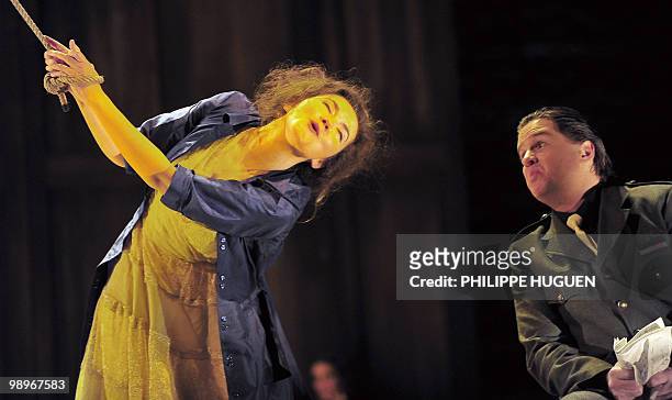 French mezzo-soprano Stephanie d�Oustrac and Canadian Gordon Gietz perform respectively as Carmen and Don Jose during a rehearsal of "Carmen" by...