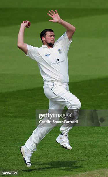 Steve Harmison of Durham bowls during the LV County Championship match between Nottinghamshire and Durham at Trent Bridge on May 11, 2010 in...