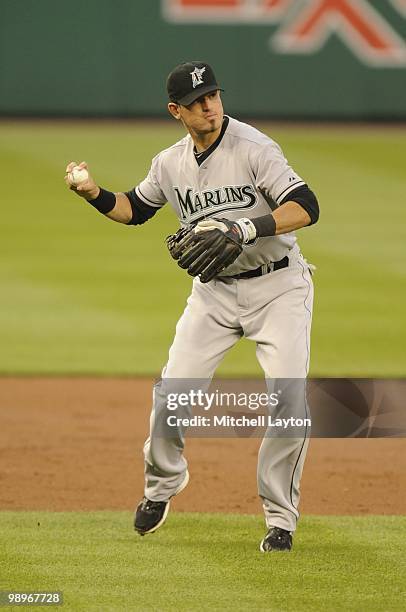 Jorge Cantu of the Florida Marlins fields a ground ball during a baseball game against the Washington Nationals on May 7, 2010 at Nationals Park in...