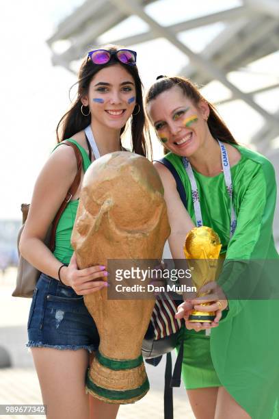 Fans enjoy the pre match atmosphere prior to the 2018 FIFA World Cup Russia Round of 16 match between Brazil and Mexico at Samara Arena on July 2,...