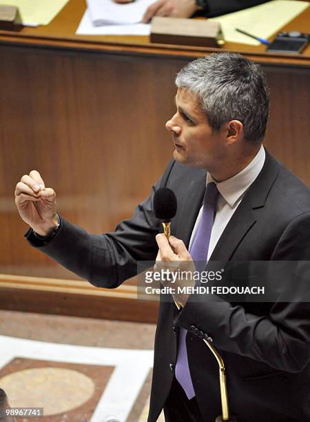 France's Junior Minister for Employment Laurent Wauquiez speaks during the session of questions to the government on May 11, 2010 at the National...