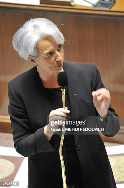 French Economy, Industry and Employment Minister Christine Lagarde speaks during the session of questions to the government on May 11, 2010 at the...