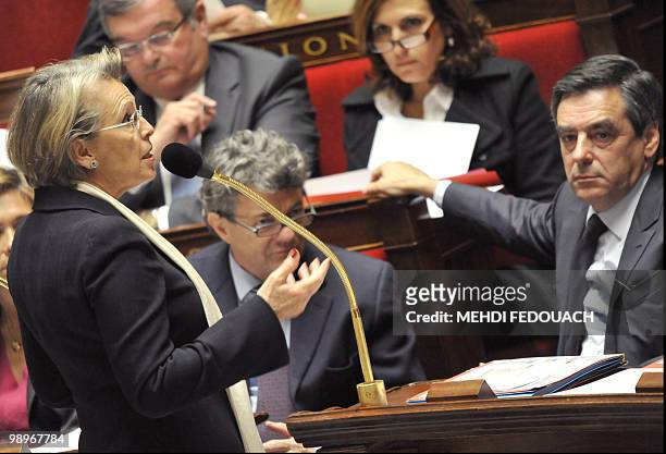 French Justice Minister Michele Alliot-Marie speaks during the session of questions to the government on May 11, 2010 at the National Assembly in...