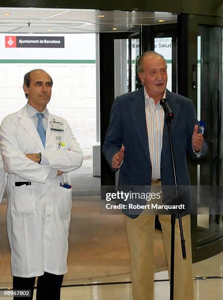 King Juan Carlos of Spain leaves the Clinic Hopital, four days after undergoing an operation to remove a nodule on his right lung on May 11, 2010 in...